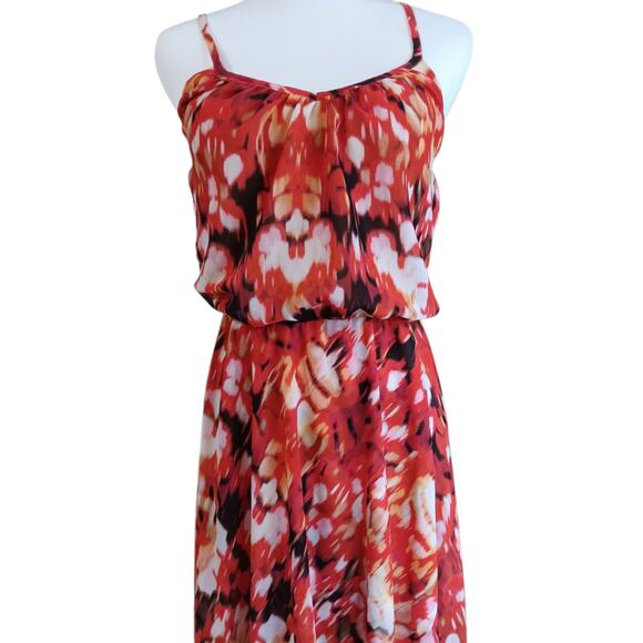 GUESS Flowy Maxi Midi Dress S Floral Bright Tropical Travel Vacation Trip Party - Picture 11 of 11